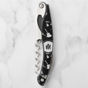 Guitar Bass Jazz Rock Schwarz-weiß Monogram CorkS Kellnermesser