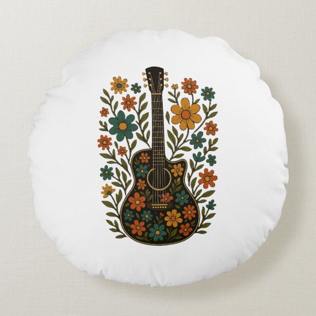 Guitar & Bloom Designs Rundes Kissen (Vorderseite)