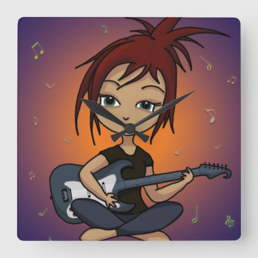 Guitar Chick Quadratische Wanduhr (Vorderseite)