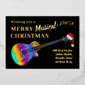 Guitar Christmas Personalisiert Gold Folien Feiertagskarte (Vorderseite)