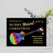 Guitar Christmas Personalisiert Gold Folien Feiertagskarte (Stehend vorne)