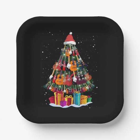 Guitar Christmas Tree Funny Pappteller (Vorderseite)