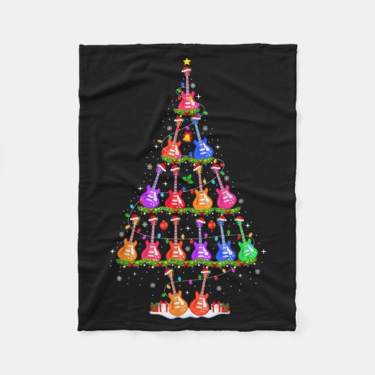 Guitar Christmas Tree Lights Funny Xmas Pajamas Gu Fleecedecke (Vorderseite)