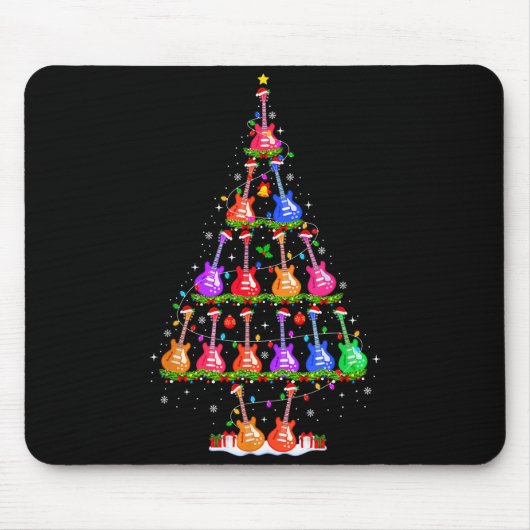 Guitar Christmas Tree Lights Funny Xmas Pajamas Gu Mousepad (Vorne)
