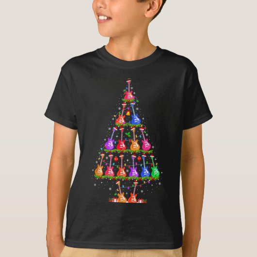 Guitar Christmas Tree Lights Funny Xmas Pajamas Gu T-Shirt (Vorderseite)