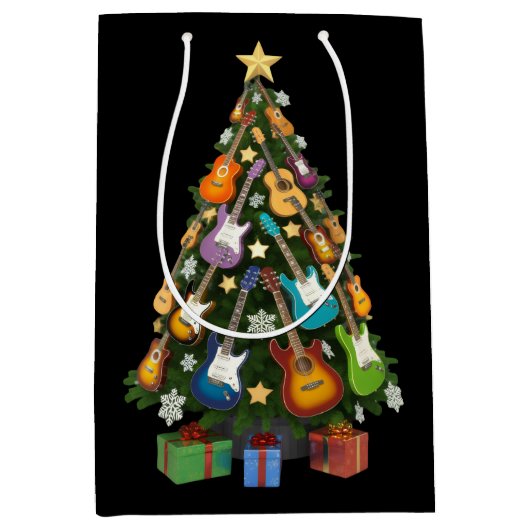 Guitar Christmas Tree Theater Musical Lover Merry Mittlere Geschenktüte (Vorderseite)