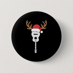 Guitar Christmas Weihnachtsmannmütze Reindeer Button