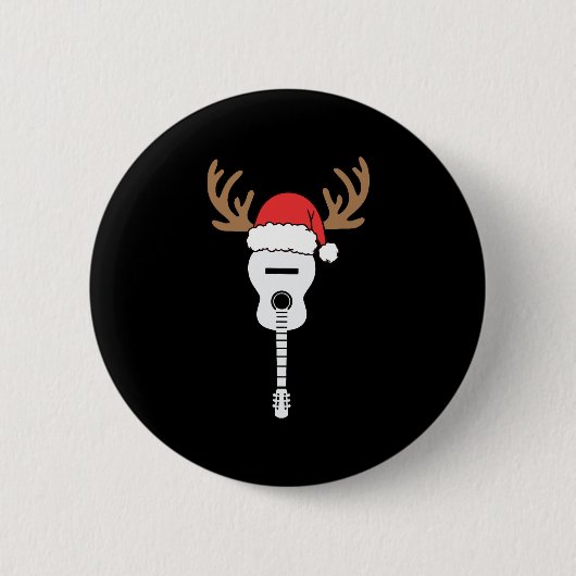 Guitar Christmas Weihnachtsmannmütze Reindeer Button (Vorderseite)