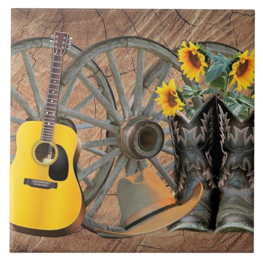 Guitar Cowboy Boots Cowboy Hat Fliese (Vorderseite)