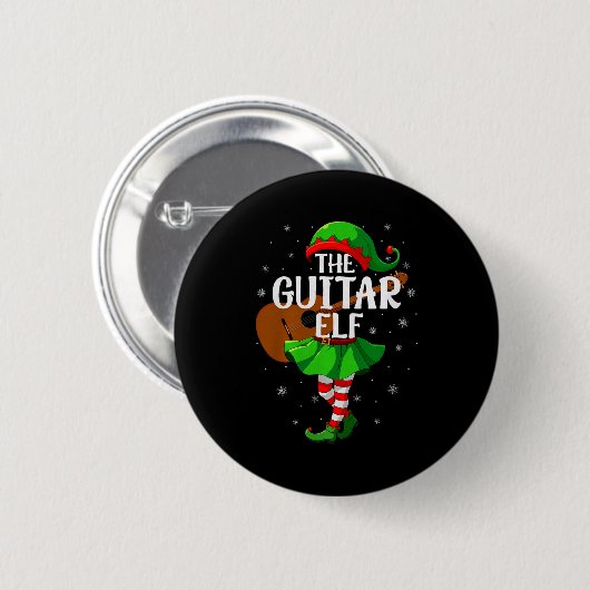 Guitar Elf Christmas Girls Women Elf Squad Xmas Fa Button (Vorne & Hinten)