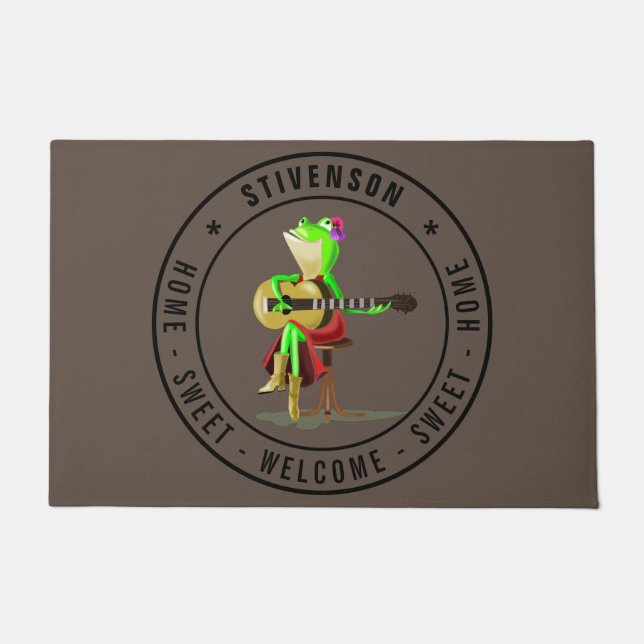 Guitar Frog Zuhause Sweet Zuhause - Willkommener T Fußmatte (Vorderseite)