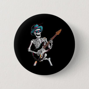Guitar Ghost Vintage Rocker Skelett T-Shirt Button