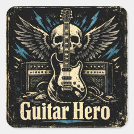Guitar Hero – Rock Player Icon Quadratischer Aufkleber
