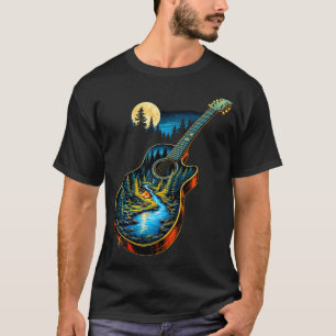 Guitar Lake Reflections Wald Kiefernbaum Mond Camp T-Shirt