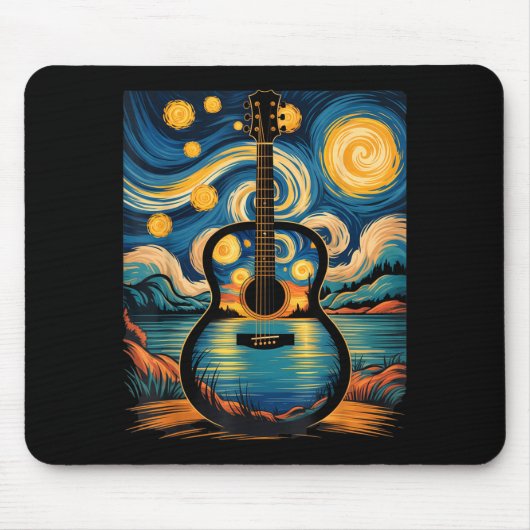 Guitar Lake Starry Night Music Guitarist Van Gogh Mousepad (Vorne)