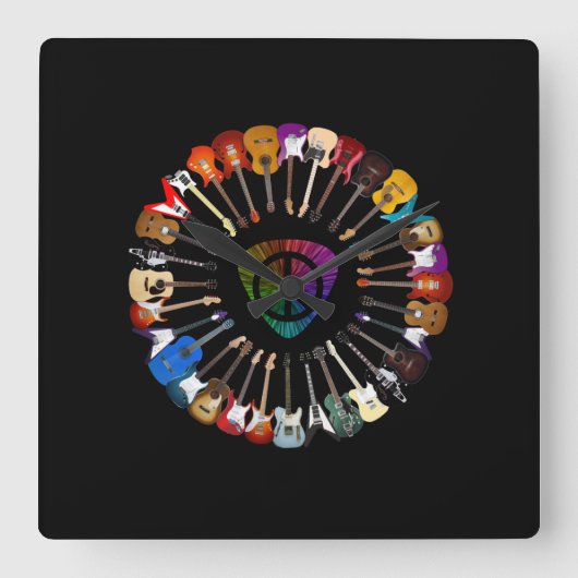 Guitar Lover | Gitarrenvielfalt Quadratische Wanduhr (Vorderseite)