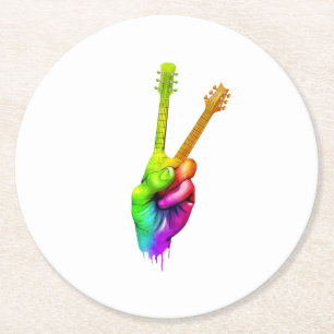 Guitar Lover Say Hi Guitar Hands Gift Runder Pappuntersetzer