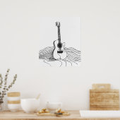 Guitar moderne minimalistische schwarze Linie Kuns Poster (Küche)