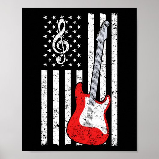 Guitar Music Lover Guitar American Flag Poster (Vorne)