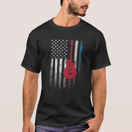 Guitar Music Musician 4. Juli American Flag USA T-Shirt (Vorderseite)