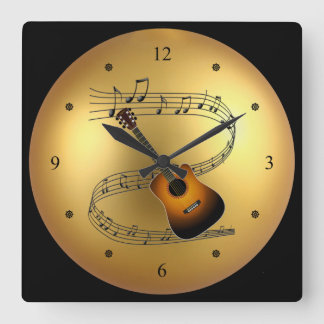 Guitar ~Musical Scroll ~Golden Globe Hintergrund ~ Quadratische Wanduhr