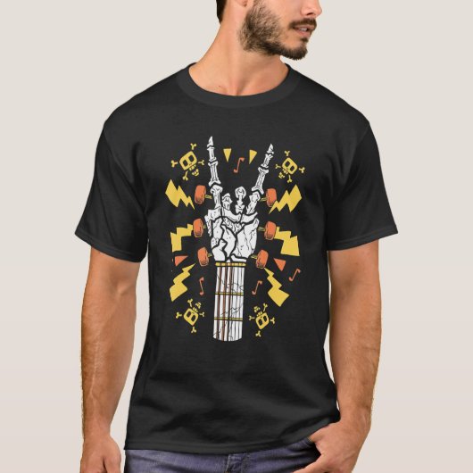 Guitar Neck With A Sweet Rock On Skeleton Hand Roc T-Shirt (Vorderseite)