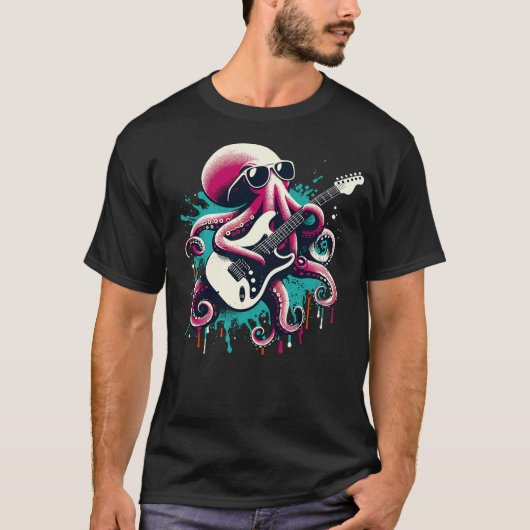 Guitar Octopus Novelty Rock Music Band Concert Fun T-Shirt (Vorderseite)