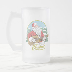 Guitar Playing Santa Claus   Weihnachten Mattglas Bierglas