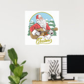 Guitar Playing Santa Claus | Weihnachten Poster (Heimbüro)