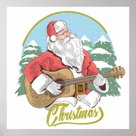 Guitar Playing Santa Claus | Weihnachten Poster (Vorne)