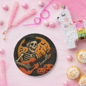 Guitar-Playing Skull Halloween Paper Plate Pappteller (Party)