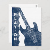 Guitar Postcard - Vintag Retro Navy White Postkarte (Vorne/Hinten)