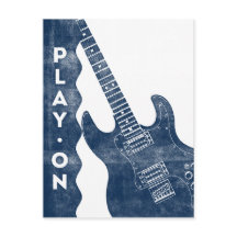 Guitar Postcard - Vintag Retro Navy White