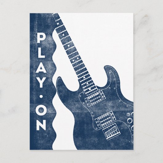 Guitar Postcard - Vintag Retro Navy White Postkarte (Vorderseite)