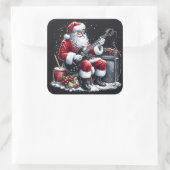 Guitar Riffs trifft Weihnachts-Cheer Quadratischer Aufkleber (Tasche)