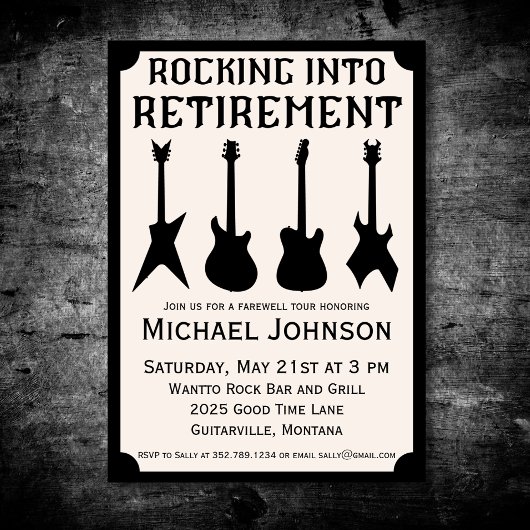 Guitar Rock 'n' Roll Rentirement Party Einladung