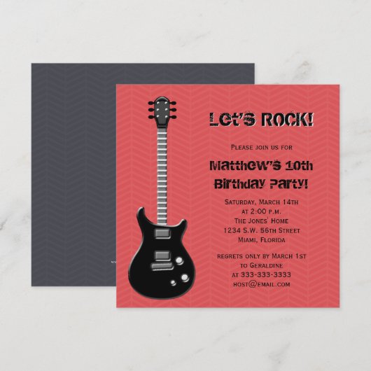 Guitar Rock Star Einladung (Vorne/Hinten)