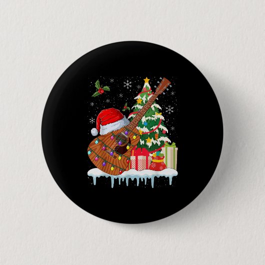 Guitar Santa Hat Christmas Musicians Guitars Button (Vorderseite)