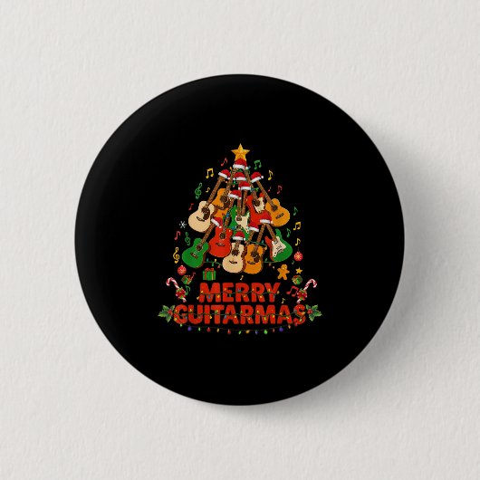 Guitar Santa Hat Christmas Tree Funny Music Loves Button (Vorderseite)