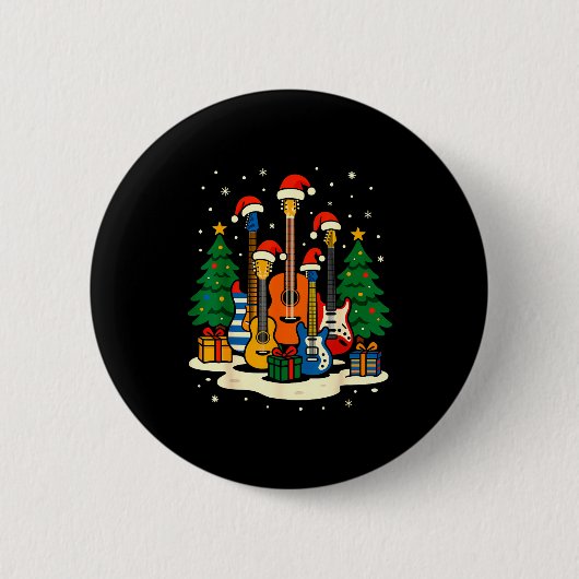 Guitar Santa Hat Christmas Tree Light Funny Music Button (Vorderseite)