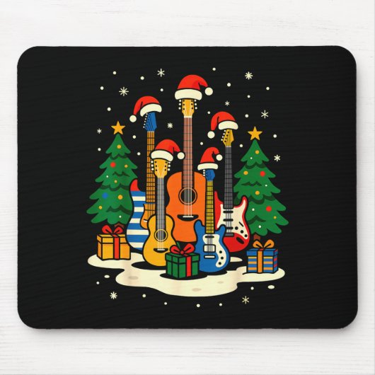 Guitar Santa Hat Christmas Tree Light Funny Music Mousepad (Vorne)