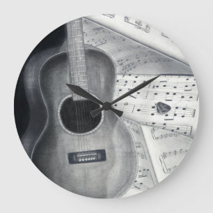 Guitar & Sheet Music Wall Clock Große Wanduhr