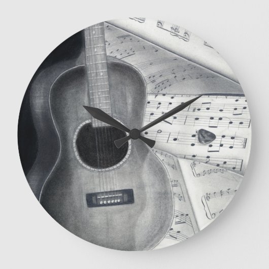 Guitar & Sheet Music Wall Clock Große Wanduhr (Vorderseite)