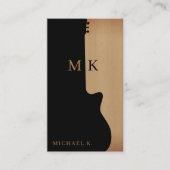 Guitar Silhouette Tan Wood Monogram Guitarist Visitenkarte (Vorderseite)