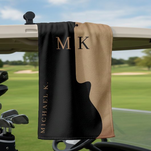 Guitar Silhouette Tan Wood Name Monogram  Golfhandtuch