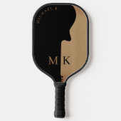 Guitar Silhouette Tan Wood Name Monogram  Pickleball Schläger (Rückseite)
