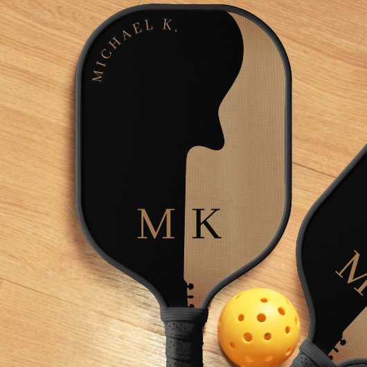 Guitar Silhouette Tan Wood Name Monogram  Pickleball Schläger