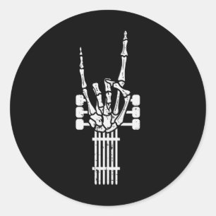 Guitar Skeleton Rock'n'Roll Rocker Sign Punk Hallo Runder Aufkleber