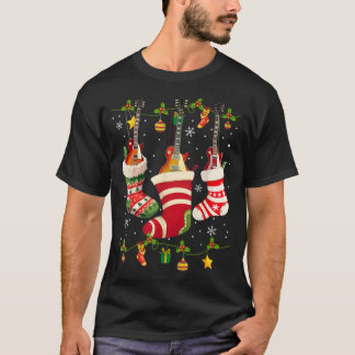 Guitar Socks Weihnachtslicht Funny Guitarist Famil T-Shirt