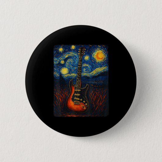 Guitar Starry Night Van Gogh Gitarrist Rock and Ro Button (Vorderseite)